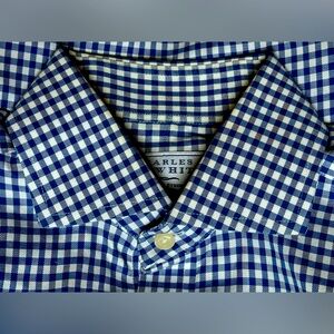 Charles Trywhitt Slim Fit Gingham French Cuff Men’s Dress Shirt Size 15.5-35